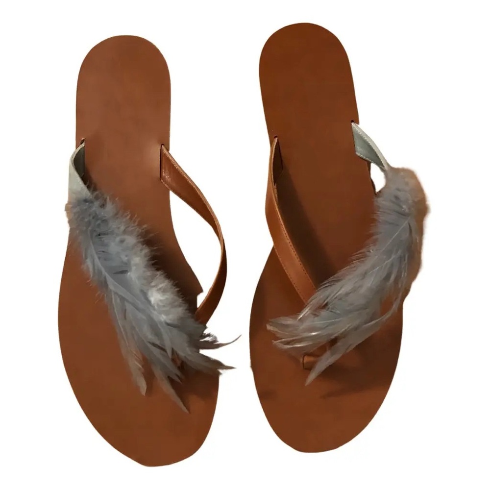 Brown Feathered Women's Sandals